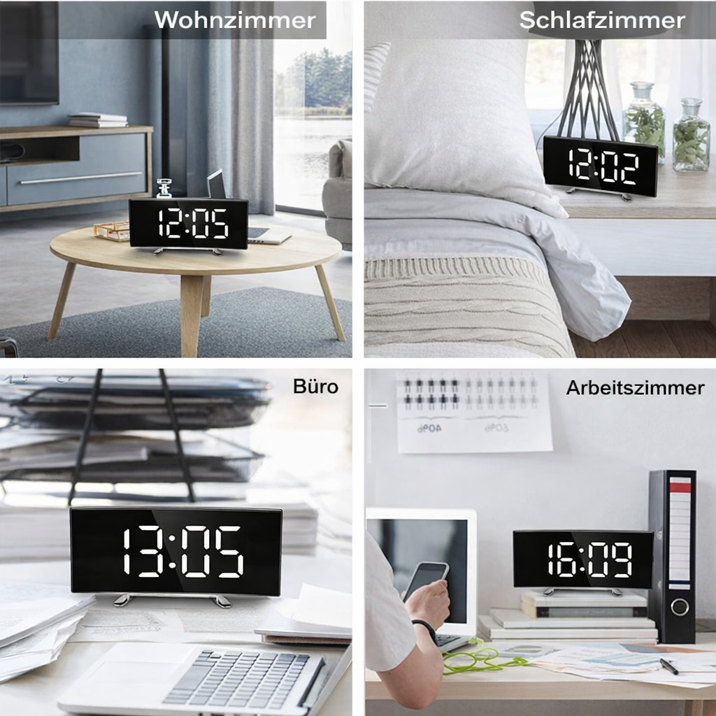Digital Alarm Clock with Mirror Face and Auto Dimming LED Display