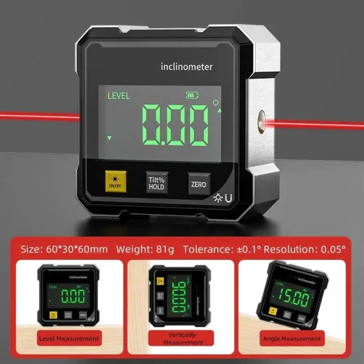 Digital Angle Finder with Measurement Protractor and Level Magnetic Base Laser