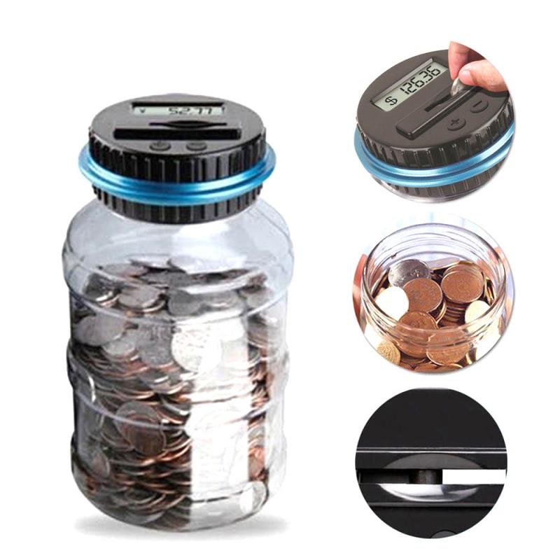 Wooden Digital Coin Bank with LCD Display and Money Counting