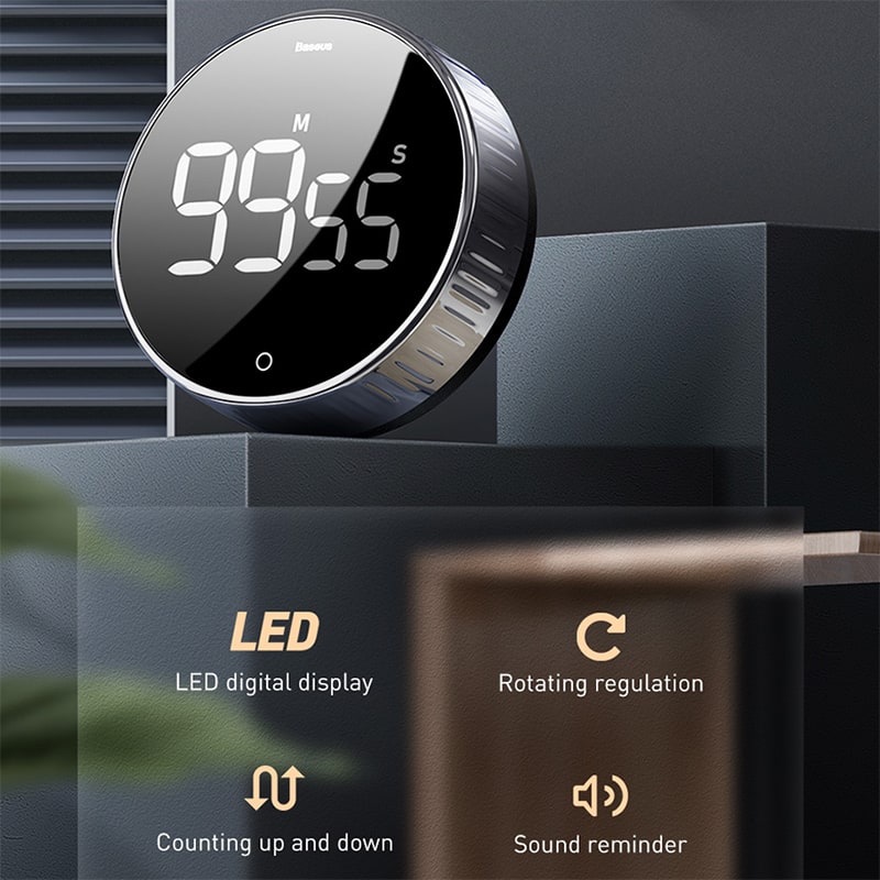 Digital Kitchen Timer with 10 30 Minute Countdown and Magnetic Rotating Bezel