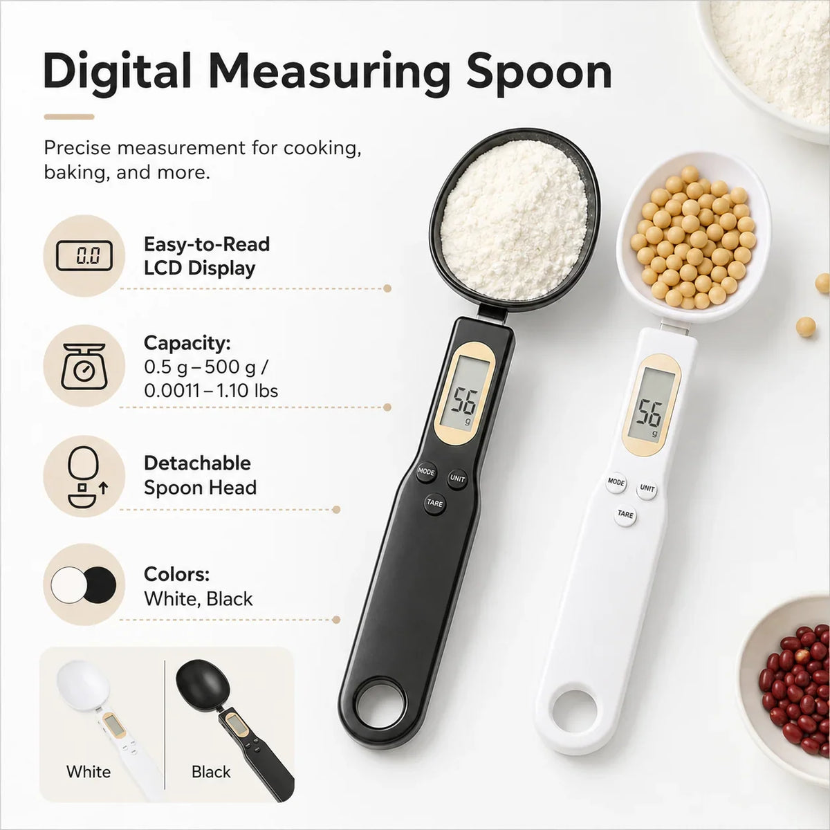 Digital Measuring Spoon | LCD Display & Accurate Measurements | 0.5–500 g Capacity