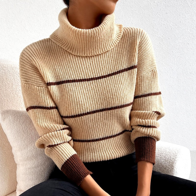Dina - Women’s Striped Knit Turtleneck Sweater