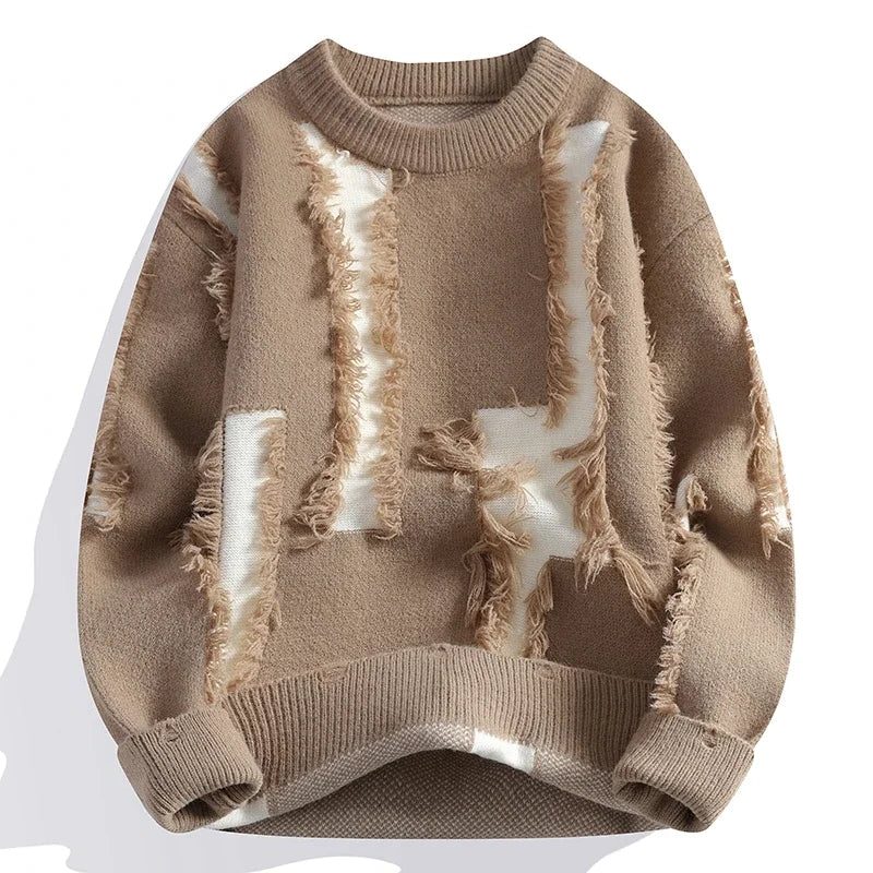 Distressed Frayed Knit Pullover for Men