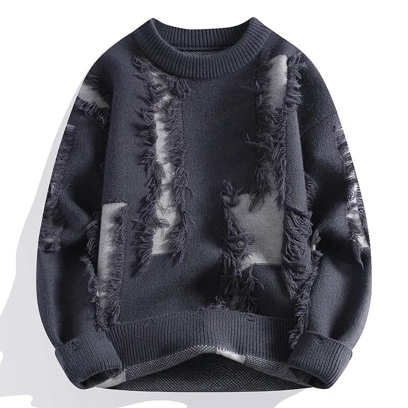 Distressed Frayed Knit Pullover for Men