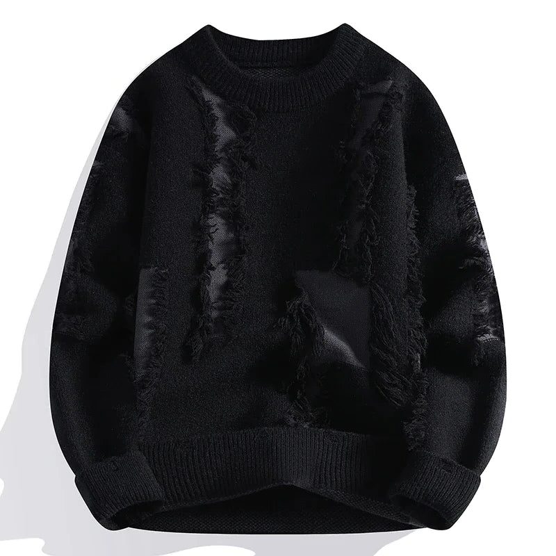 Distressed Frayed Knit Pullover for Men