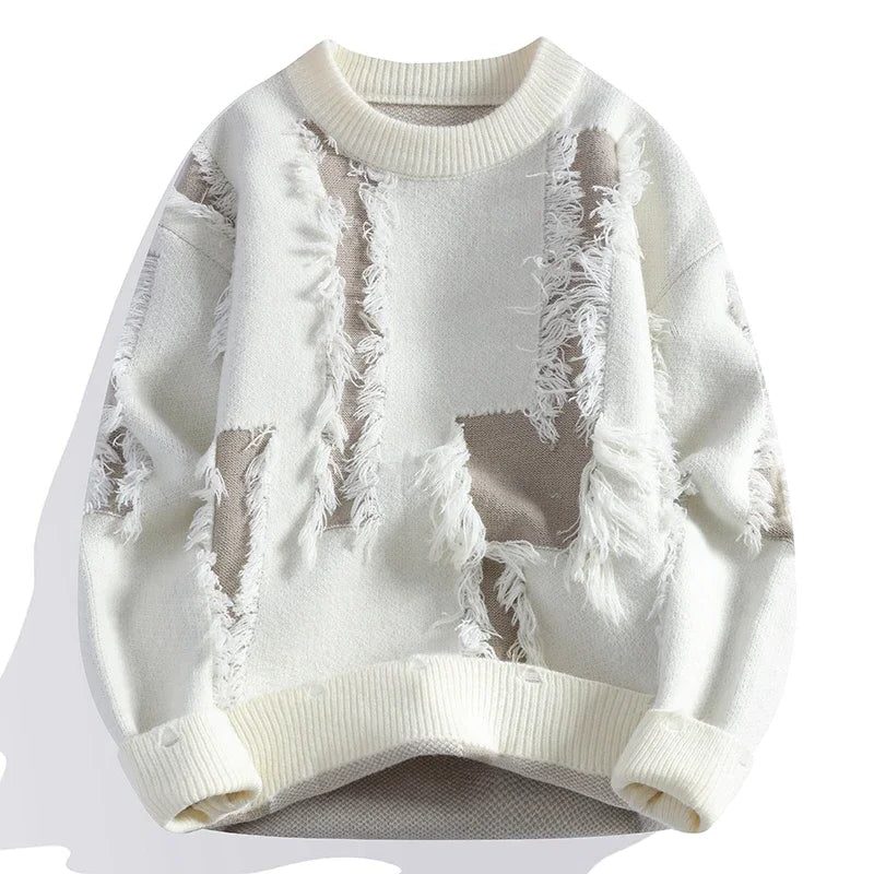 Distressed Frayed Knit Pullover for Men