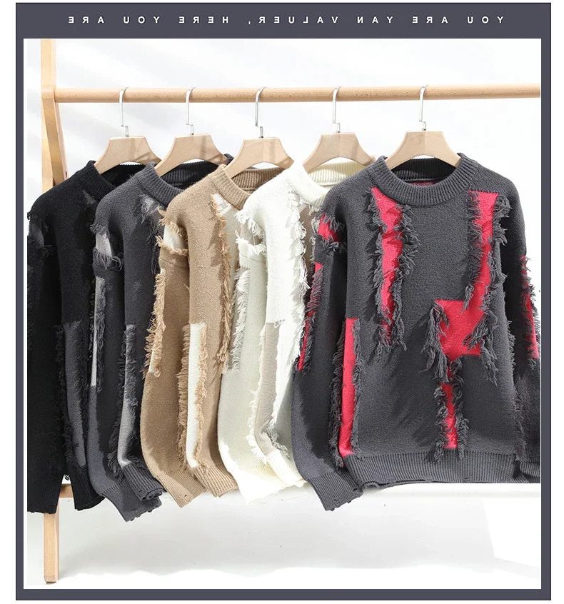 Distressed Frayed Knit Pullover for Men