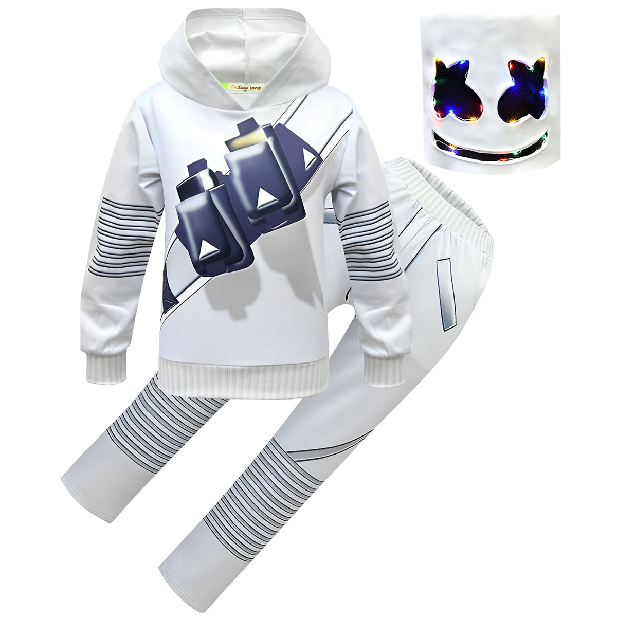 Dj Costume Hoodie and Sweatpants Set with LED Light-Up Mask