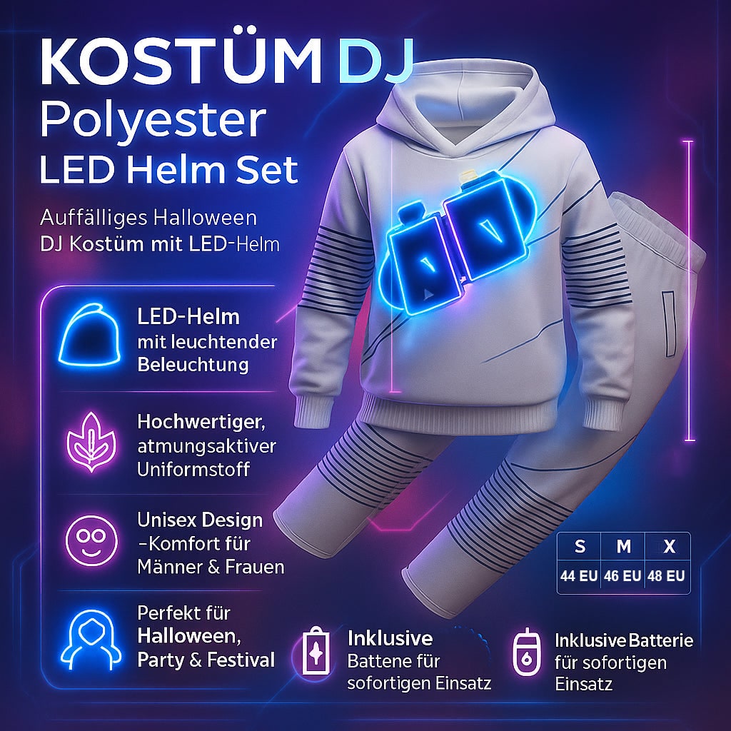 Dj Costume Hoodie and Sweatpants Set with LED Light-Up Mask