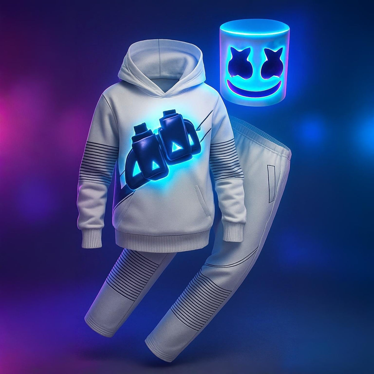 Dj Costume Hoodie and Sweatpants Set with LED Light-Up Mask