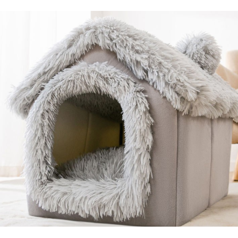 Dog House Bed and Cave with Removable Cushion and Fleece-Trimmed Doorway X Large