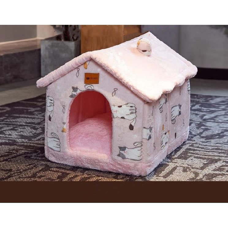 Dog House Bed and Cave with Removable Cushion and Fleece-Trimmed Doorway X Large
