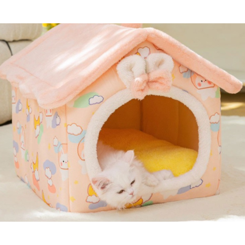 Dog House Bed and Cave with Removable Cushion and Fleece-Trimmed Doorway X Large