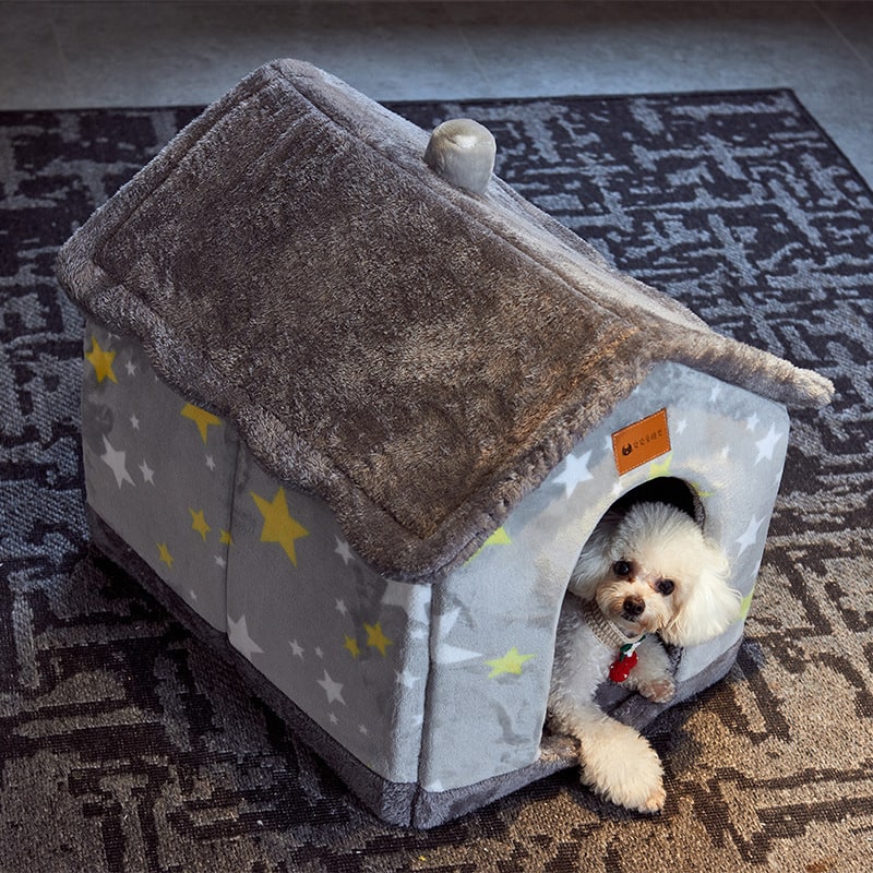 Dog House Bed and Cave with Removable Cushion and Fleece-Trimmed Doorway X Large