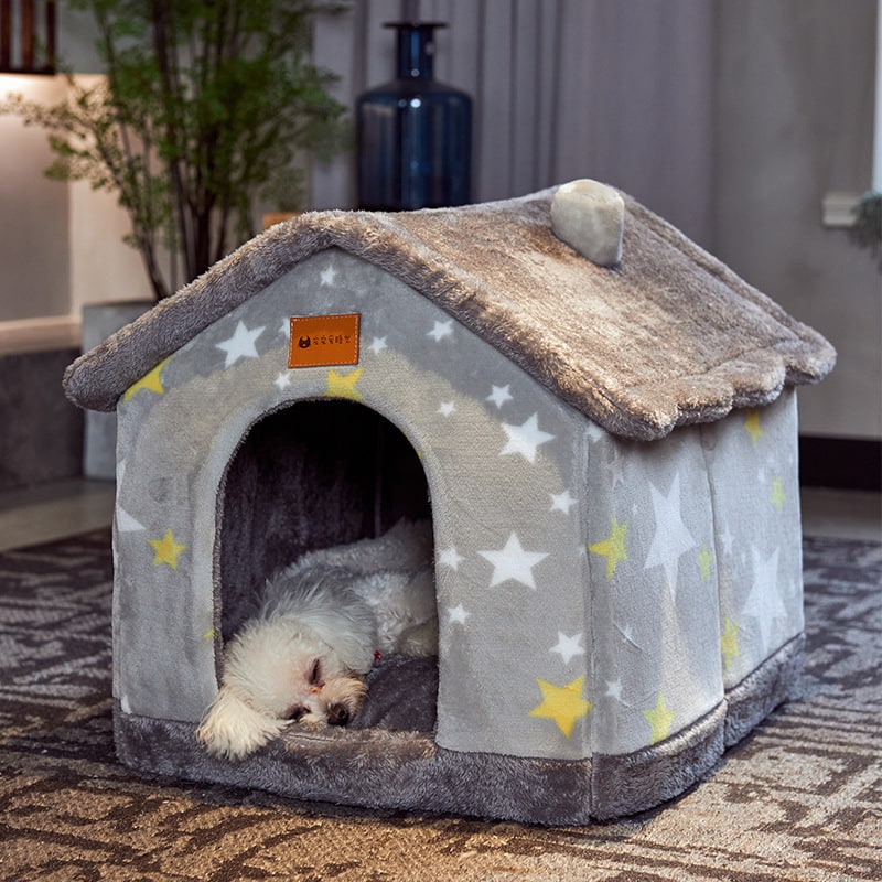 Dog House Bed and Cave with Removable Cushion and Fleece-Trimmed Doorway X Large
