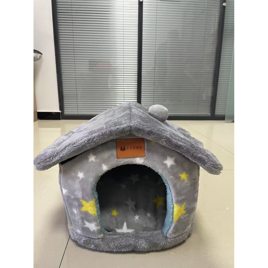 Dog House Bed and Cave with Removable Cushion and Fleece-Trimmed Doorway X Large