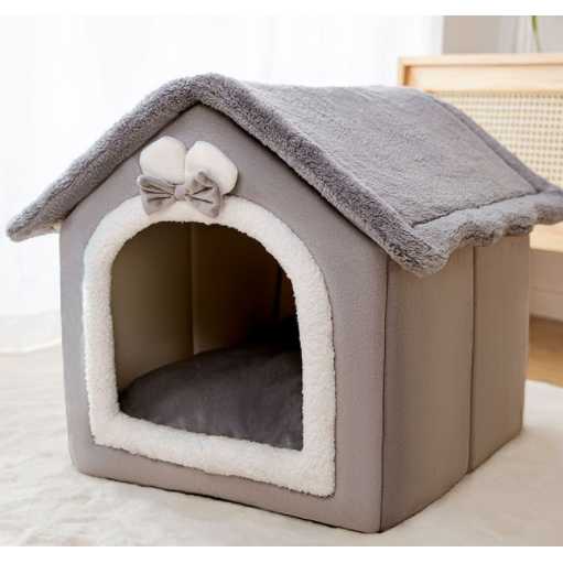Dog House Bed and Cave with Removable Cushion and Fleece-Trimmed Doorway X Large