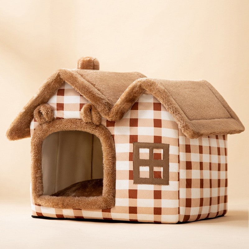 Dog House Bed and Cave with Removable Cushion and Fleece-Trimmed Doorway X Large