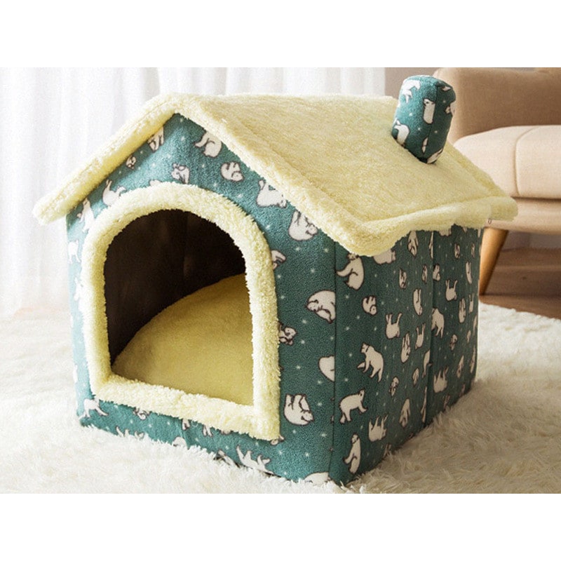 Dog House Bed and Cave with Removable Cushion and Fleece-Trimmed Doorway X Large