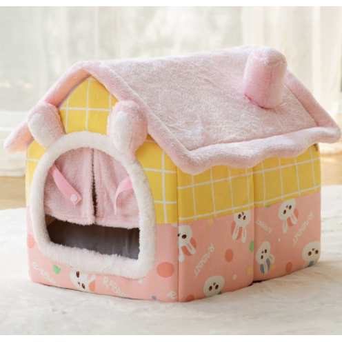 Dog House Bed and Cave with Removable Cushion and Fleece-Trimmed Doorway X Large