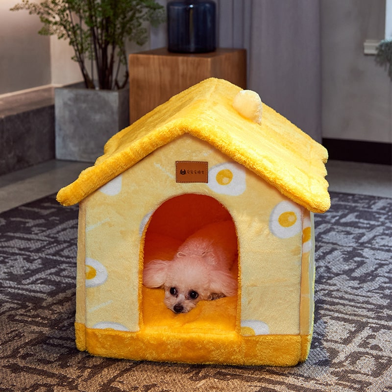 Dog House Bed and Cave with Removable Cushion and Fleece-Trimmed Doorway X Large