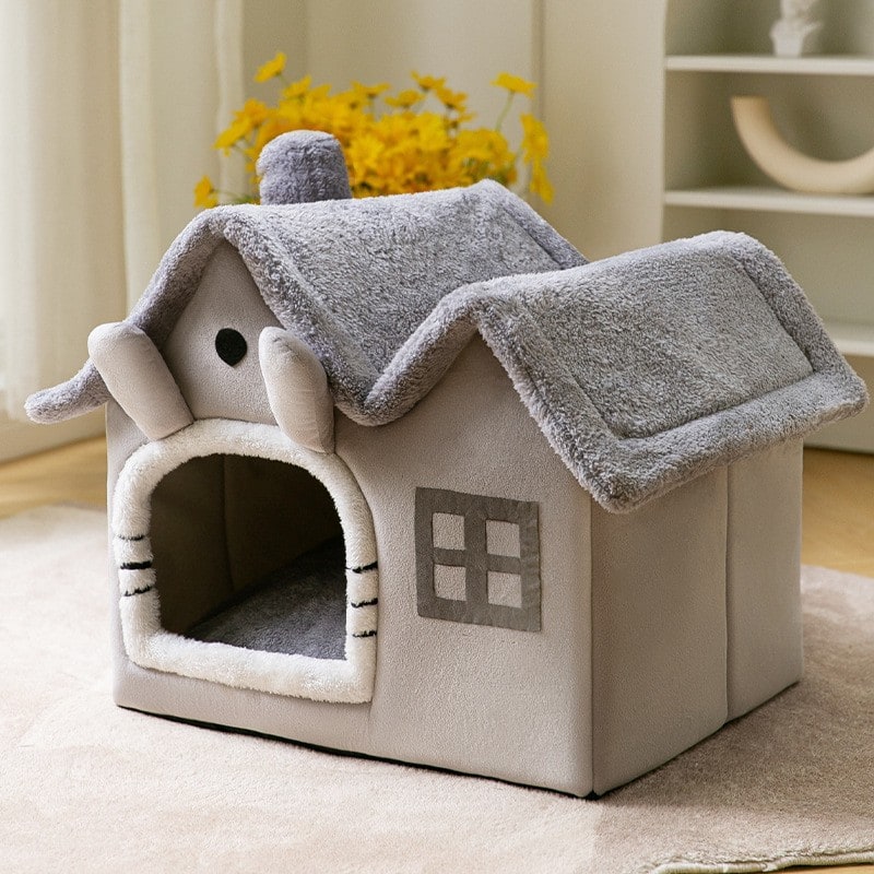 Dog House Bed and Cave with Removable Cushion and Fleece-Trimmed Doorway X Large