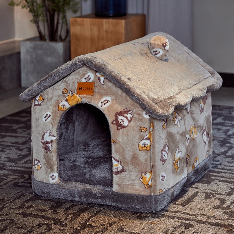 Dog House Bed and Cave with Removable Cushion and Fleece-Trimmed Doorway X Large