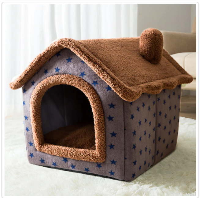 Dog House Bed and Cave with Removable Cushion and Fleece-Trimmed Doorway X Large