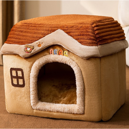 Dog House Bed and Cave with Removable Cushion and Fleece-Trimmed Doorway X Large