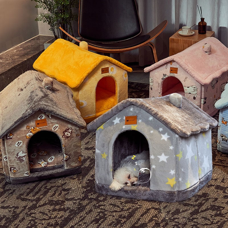 Dog House Bed and Cave with Removable Cushion and Fleece-Trimmed Doorway X Large