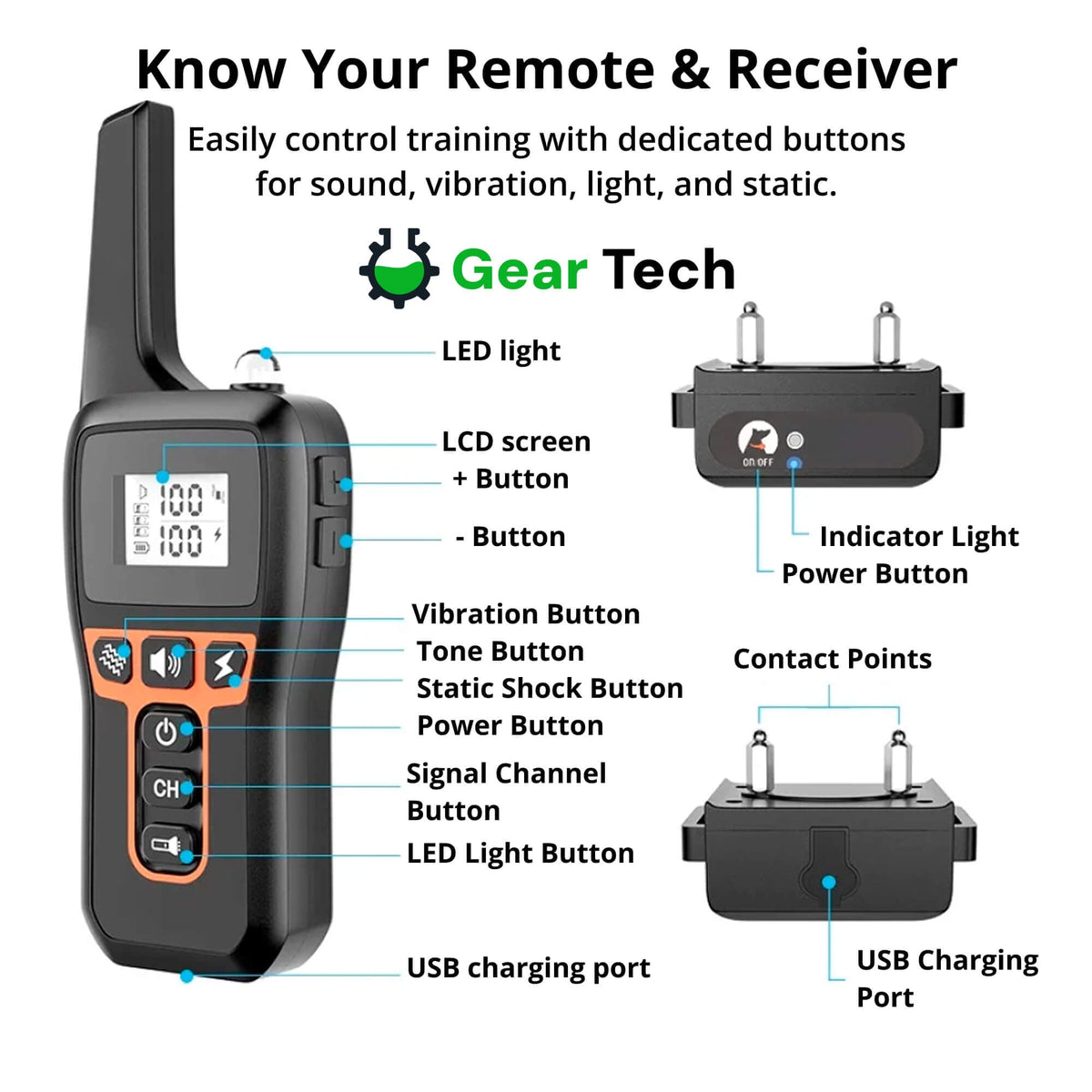 Dog Training Collar with Remote Control Waterproof Shock with Long Range