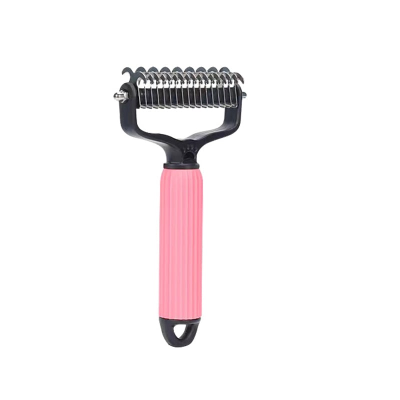 Dog Undercoat Brush with Double-Sided Rake and Curved Steel Teeth for Dematting