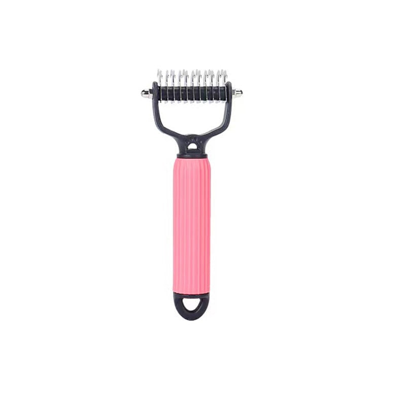 Dog Undercoat Brush with Double-Sided Rake and Curved Steel Teeth for Dematting