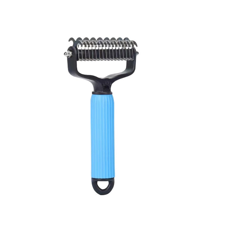 Dog Undercoat Brush with Double-Sided Rake and Curved Steel Teeth for Dematting