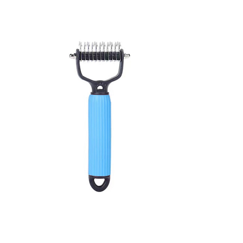 Dog Undercoat Brush with Double-Sided Rake and Curved Steel Teeth for Dematting