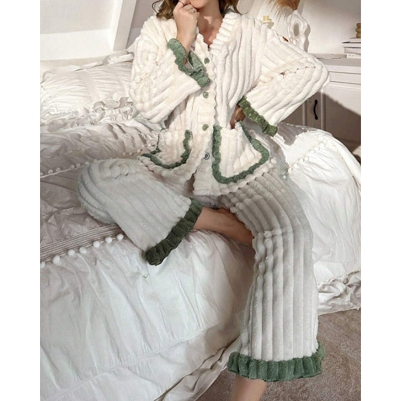 Winifred | Plush Ruffle Trim Pajama Set