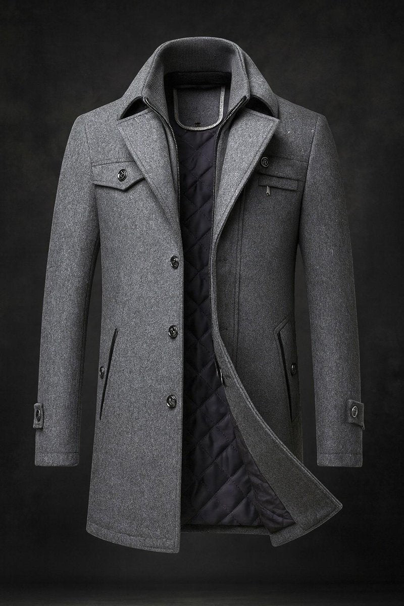 Dominik | Men's Insulated Wool Coat with Double Collar