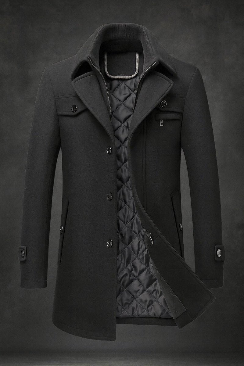 Dominik | Men's Insulated Wool Coat with Double Collar