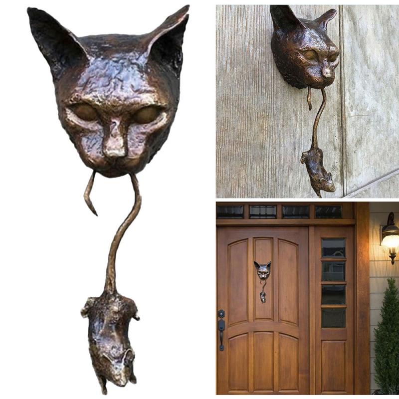 Door Knocker | Oxidized Brown Resin Cat & Mouse Design