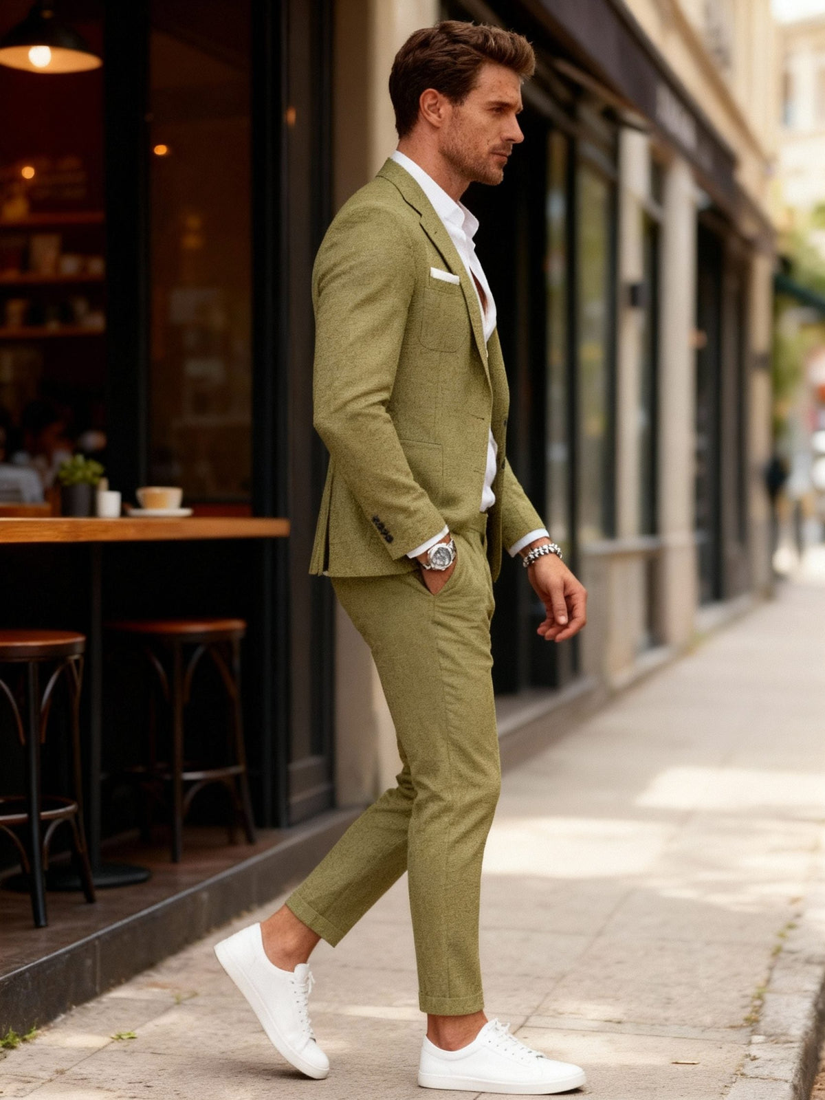 Double-Breasted Linen Blazer Suit Set for Men