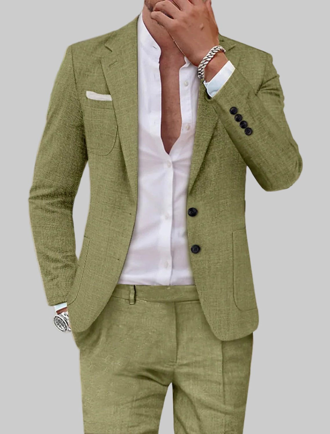 Double-Breasted Linen Blazer Suit Set for Men