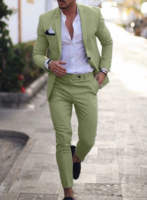 Double-Breasted Linen Blazer Suit Set for Men