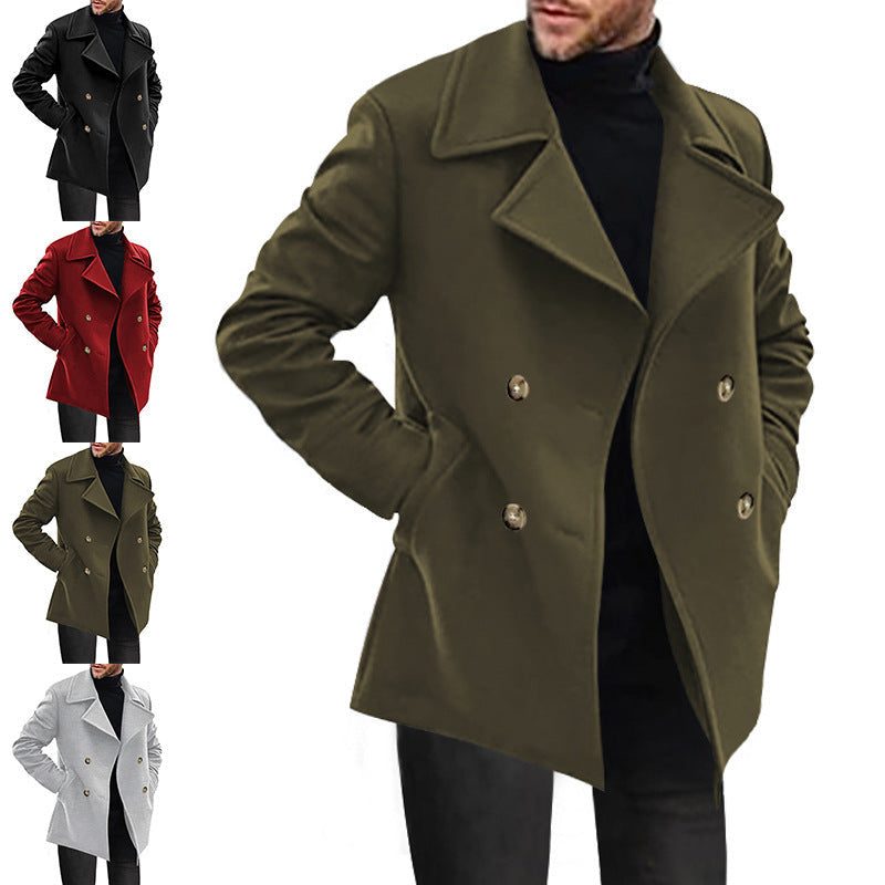 Wool Double-Breasted Overcoat for Men