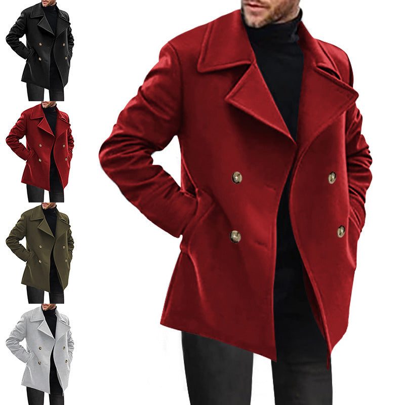 Wool Double-Breasted Overcoat for Men