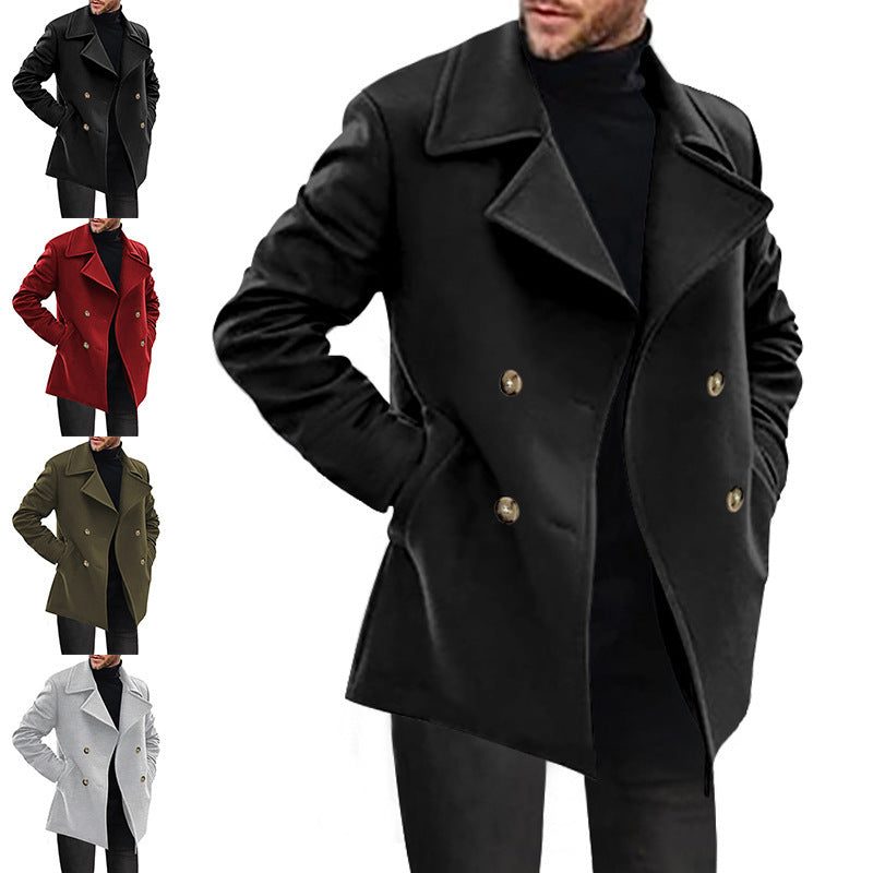 Wool Double-Breasted Overcoat for Men