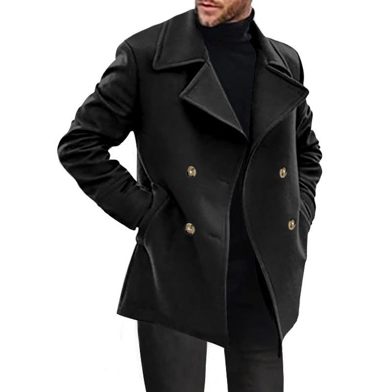 Wool Double-Breasted Overcoat for Men
