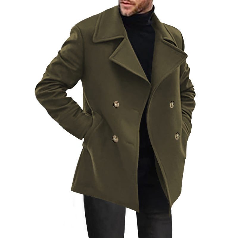 Wool Double-Breasted Overcoat for Men