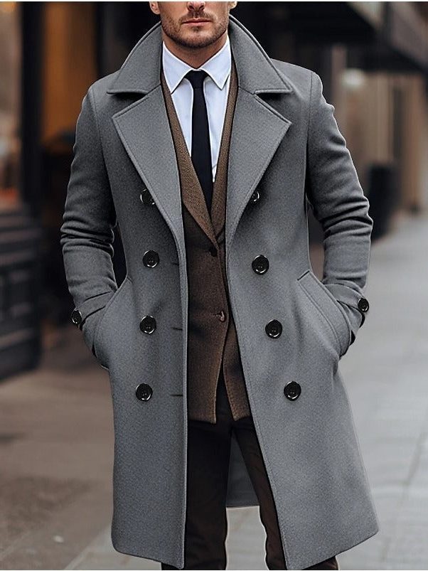 Wool Double-Breasted Winter Overcoat for Men