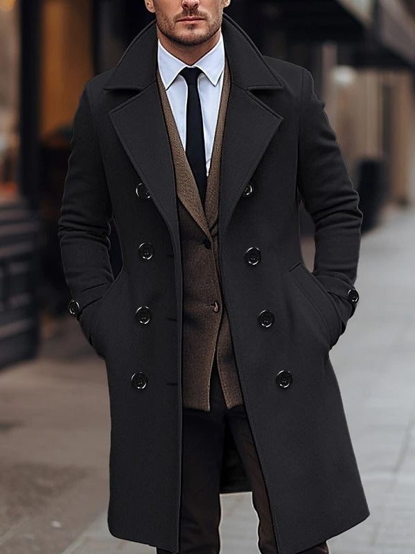 Wool Double-Breasted Winter Overcoat for Men