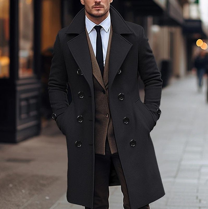 Wool Double-Breasted Winter Overcoat for Men